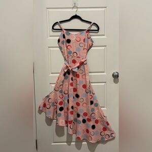 Polka Dot Midi Dress with Belt and Adjustable Straps